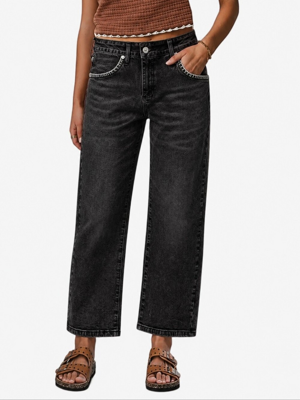 Flamingals Straight Leg Mid Waist Crop Jeans NWT medium